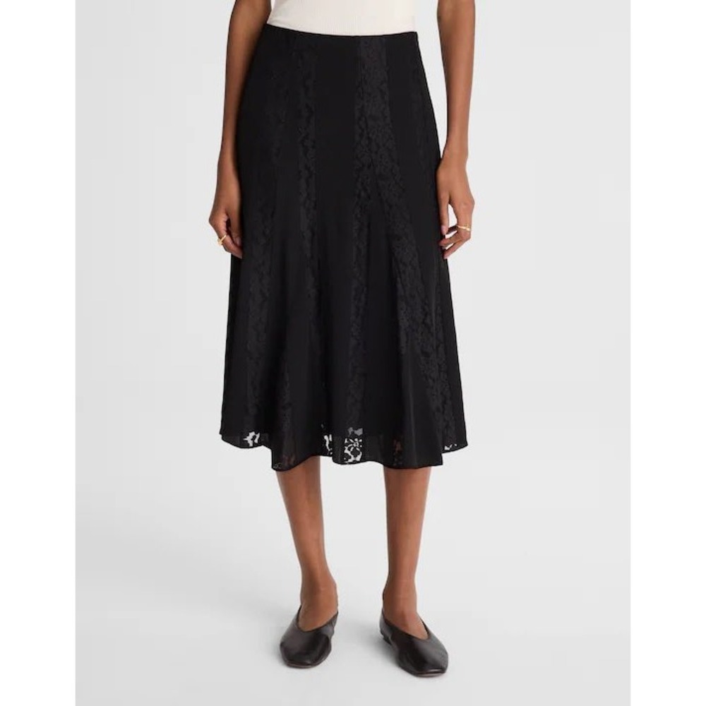 Madewell Asymmetric Lace Panel Midi Skirt‎ Jet Black Size 0 NEW